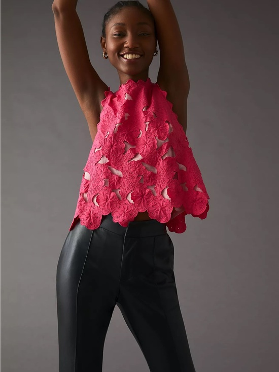 Anthropologie Tops - Anthropologie Floral Cutout Halter Camisole in Hot Pink